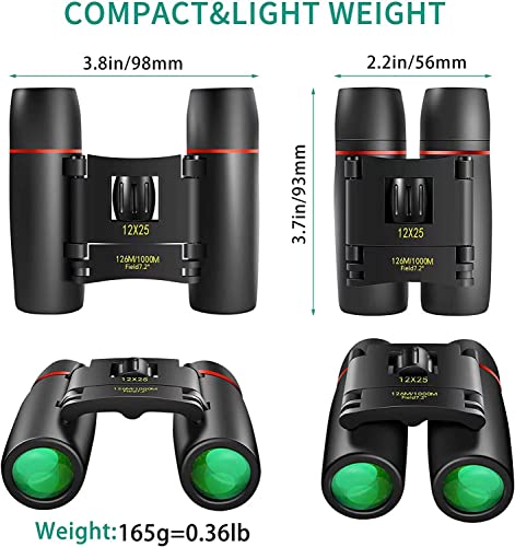 12X25 Small Pocket Binoculars Compact for Adults (12X25 / Black)