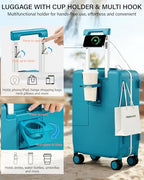 24 Inch Top Opening Checked Luggage with Cup Holder and USB Ports (Caribbean Blue / 24 Inch Pro)