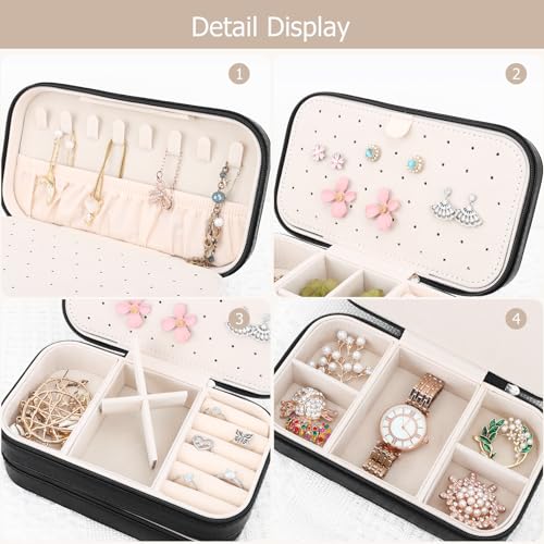 Small Travel Jewelry Box with Double Zipper (Black)