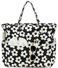 Waterproof Beach Tote Pool Bags for Women Ladies Extra Large Gym Tote Carry On Bag With Wet Compartment for Weekender Travel (Beige Flower With Black Background)