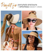 Womens Sun Visor Hats Wide Brim Straw Beach Hat UV Protection Ponytail Packable Beach Vacation Essentials Beige (Beige / One Size)