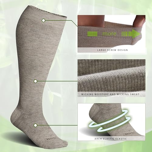 Plus Size Compression Socks for Women&Men Viscose for Bamboo Wide Calf 15 (3 Pairs-cream/Beige/Brown / X-Large)