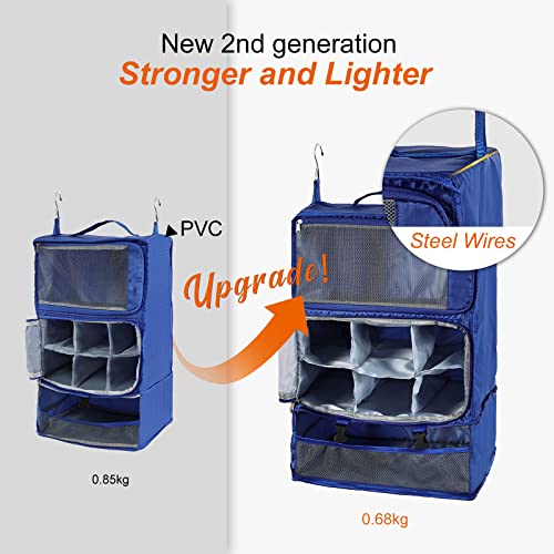 Travel Portable Hanging Shelves Closet Organizer Packing Luggage Storage with Multifunctional and Foldable Invisible Compartment (Blue / XX-Large)