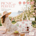 Beach Bags for Women (Pink Peony Floral Beige)