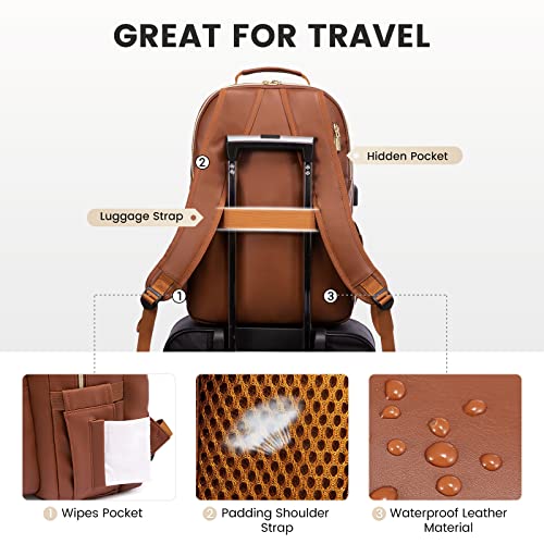 Laptop Backpack Purse for Women (Brown(pu Leather) / 15.6-Inch)
