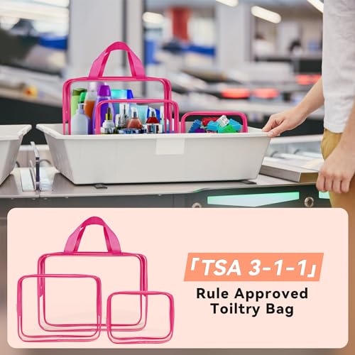 10 PCS Clear Travel Bags for Toiletries (Rose red)