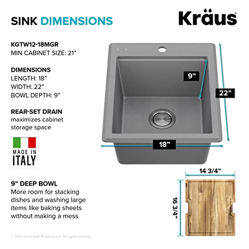 Bellucci 18 inch Granite Workstation Drop In Top Mount Single Bowl Kitchen Sink in Metallic Grey with Accessories (18 Inch / Gray)