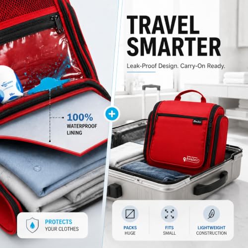 Travel Toiletry Bag for Men and Women (L Crimson Red)