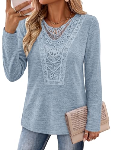 Blouses for Women Dressy Casual V Neck T Shirts Going Out Tops Grey Blue L (Large / Grey-blue)