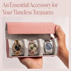 Ladies Leather Watch Roll Travel Case for 3 Watches (3 - Woven Pink / Gray)