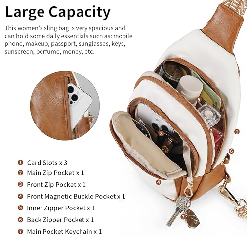 Crossbody Bags for Women Anti Theft Vegan Leather Sling Bag RFID Blocking Chest Bag for Travel (Beige Brown-02)