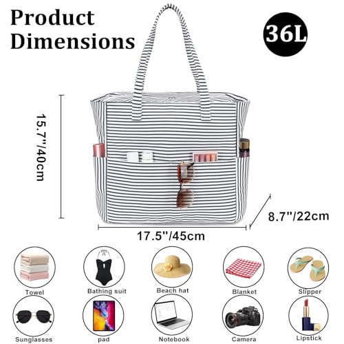 Large Beach Bag for Women (Black and White)