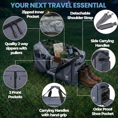 Travel Duffle Bag for Women & Men. Extra Large Foldable Duffel Bags (120L / SnowBlack)