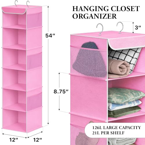 6 Shelf Hanging Closet Organizer (6 Shelf / Pink)