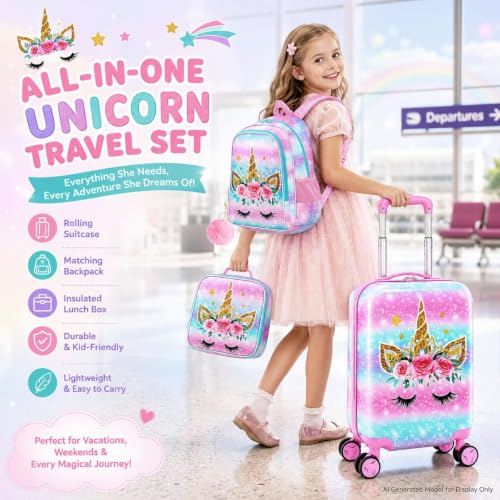 5PCS Kids Luggage Girls Suitcase (01-hardside Gold Unicorn 5pc)