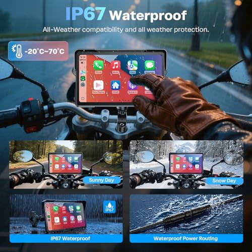 7 Inch Wireless Motorcycle Carplay GPS Navigation System with Apple Carplay and Android Auto Portable Screen with Dual Bluetooth (7 Inch+Magnetic Mount)