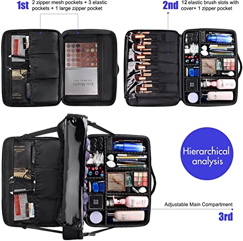 Extra Large Makeup Case Travel Makeup Train Case Professional Makeup Artist Bag Portable Nail Organizer Box Art Supply Case with Adjustable Dividers (Black / Extra Large)