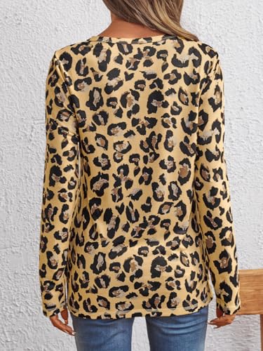 Long Sleeve Shirts for Women Casual Crewneck Tops Basic Tees (Small / Leopard2)