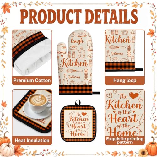Fall Kitchen Decor Set (Cream Orange Plaid)