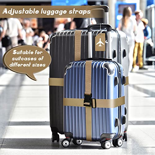 8 Pcs Luggage Straps Suitcase Tags Set for TSA Approved (Khaki / Airplane)