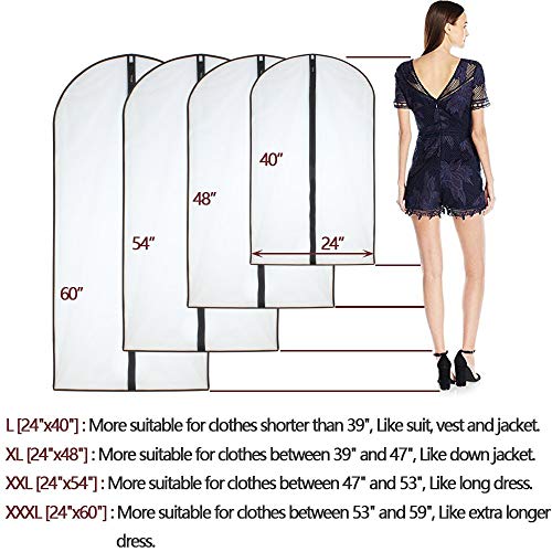 Garment Bags for Hanging Clothes (24'' x 48''/6 Pack / Black-Translucent)
