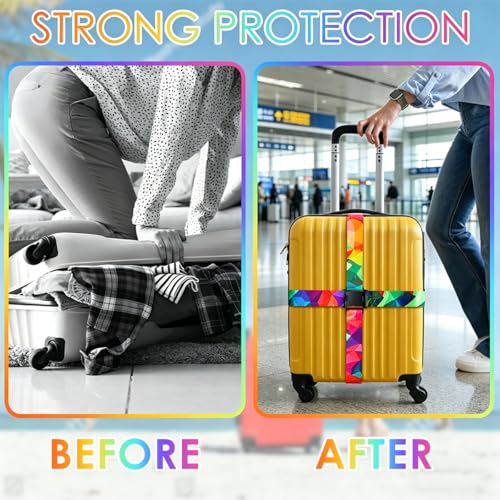 4 Pack Luggage Straps for Suitcases Adjustable Luggage Belt Suitcase Strap Travel Bag Accessories (Colorful Geometry(4 Pack))