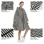 Rain Poncho Jacket Coat Hooded Zipper Style for Women (One Size / Black/White Stripes)