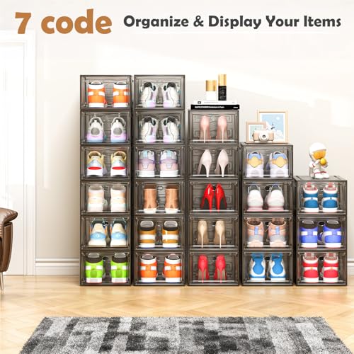 Large Thick Clear Shoe Organizer (Black / 9 pcs)