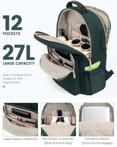 Laptop Backpack Purse for Women (Deepgreen / 15.6-Inch)