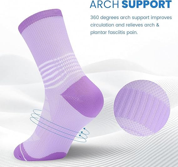 Crew Compression Socks for Women Men with Ankle Arch Support Plantar Fasciitis Relief 3 Pairs (X-Large / Pink+purple+blue(3 Pairs))