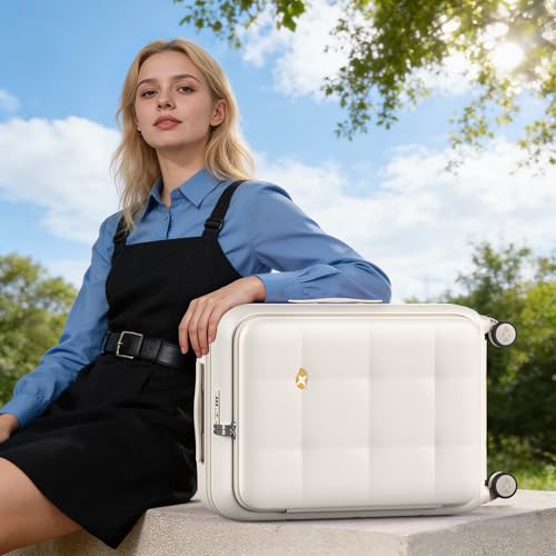 24 Inch Expandable Checked Luggage Hard Shell Suitcase (24 inch / Cream)