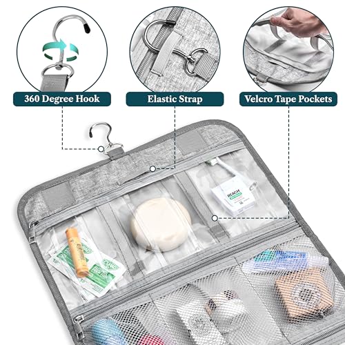 Hanging Toiletry Bag for Women Men Foldable Travel Organizer (Heather Grey)