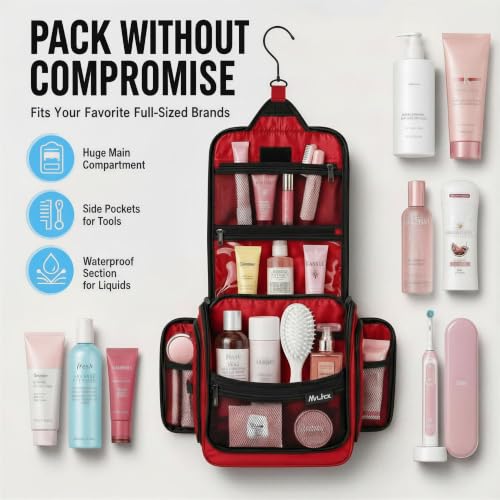 Travel Toiletry Bag for Men and Women (L Crimson Red)