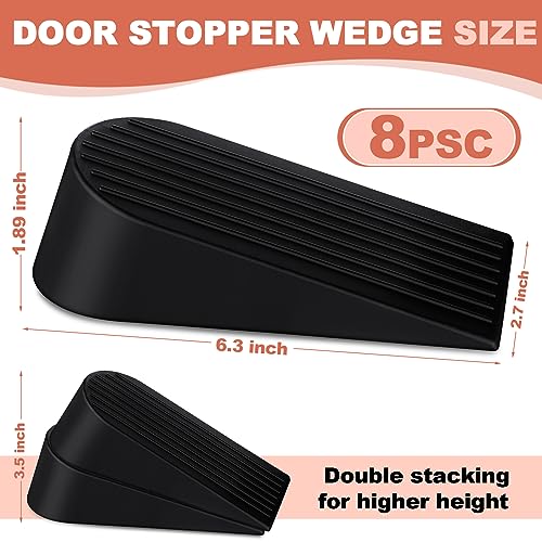 8 Pack Large Door Stoppers Heavy Duty Rubber Stopper for Bottom of Door Wedge Stopper for Home Office (Black)
