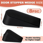 8 Pack Large Door Stoppers Heavy Duty Rubber Stopper for Bottom of Door Wedge Stopper for Home Office (Black)