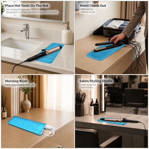 Silicone Heat Resistant Travel Mat Pouch for Hair Straighteners (1 Pack / Skyblue)