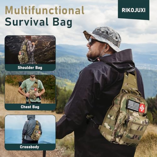 Survival Kit 262Pcs Survival Gear and Supplies with First Aid Kit Pouch and Crossbody Bag (Brown)