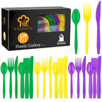 90 Pieces Mardi Gras Plastic Cutlery Set (Purple, Yellow, Green)
