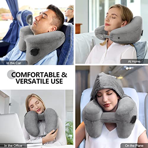 Travel Neck Pillow for Airplane Pillow Comfortably Supports Head (Dark Grey)