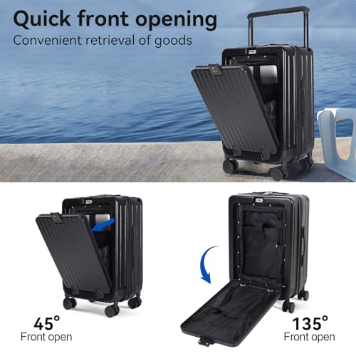 SOKOK Front Pocket Luggage Wide Handle with Spinner Wheels 24 Inch (Black)