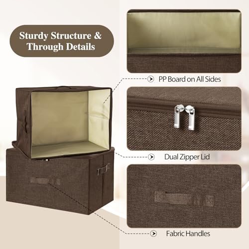 Fabric Storage Bins with Zipper Lids (Coffee / Small (Pack of 3))