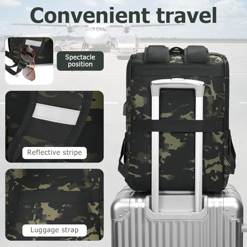 Vintage Backpack Travel Laptop Backpack with usb Charging Port for Women & Men College Backpack Fits 15.6 Inch Laptop Camouflage Green (Camo&green)