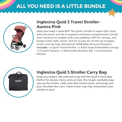 Quid³ Travel Stroller + Carry Bag & Wheel Covers (Aurora Pink)