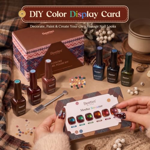 Beetles Mocha Sweater Cat Eye Gel Nail Polish Set (A - Brown Nude Gold | Mocha Sweater)