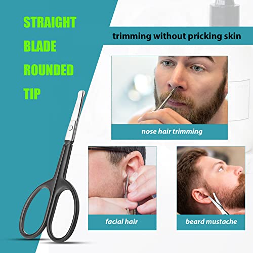 Facial Hair Small Grooming Scissors For Men Women (2PCS - With Cover / Black)