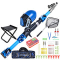 170cm 5.6ft Kids Fishing Rod Set Portable Telescopic Kids Fishing Poles with Collasible Chair Fishing Net Carrier Bag and Full Kits for Boys and GirlsBeginner and Youth (Blue)