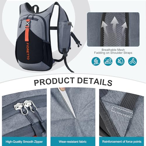 10L Hiking Backpack for Men Women Lightweight Foldable Small Daypack for Travel Camping Outdoor (Grey and Black / 10l)