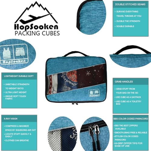 5 Set Packing Cubes for Travel Large Suitcase Luggage Organizer Bags Travel Accessories Vacation 4 Cubes 1 Laundry Pouch Bag (Snow Teal)