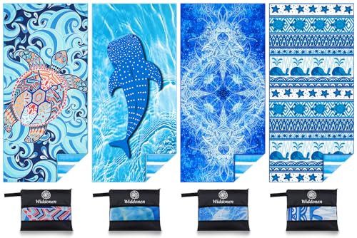 Microfiber Beach Towel (4 Pack Turtle Whale Fan / 32x71 inch)
