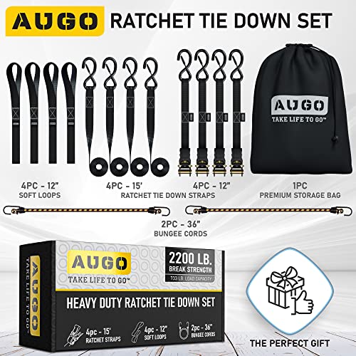 Ratchet Straps Heavy Duty 4 Pack (2200 lb - 15ft / Black)